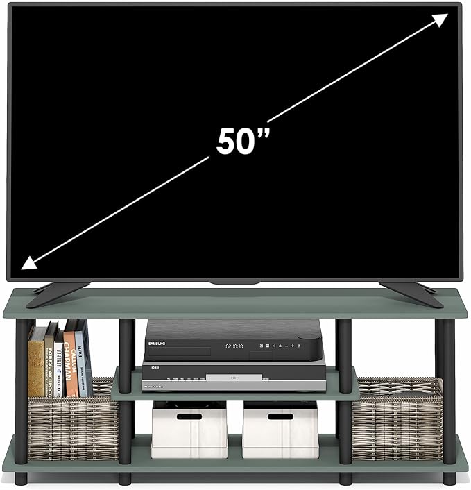 Furinno Turn-N-Tube TV Stand, 3-Tier Entertainment Center with Open Shelves, TV Console for TV up to 50 Inch, for Living Room, Bedroom, Sage Green