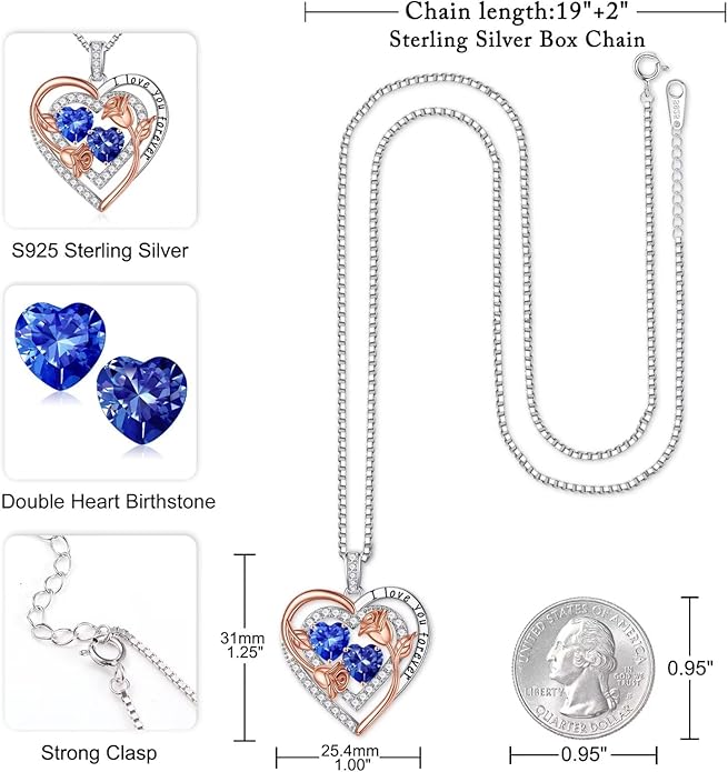 Iefil Valentines Day Gifts for Her - Sterling Silver Birthstone Necklace Anniversary Birthday Gifts for Her Wife Mom Daughter