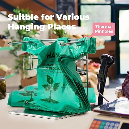 FMP Brands 500 Count Eco Biodegradable Plastic Grocery Bags with Handles, Reusable T-Shirt Thank You Shopping Bags Bulk for Small Business, Restaurant, Groceries, Supermarket