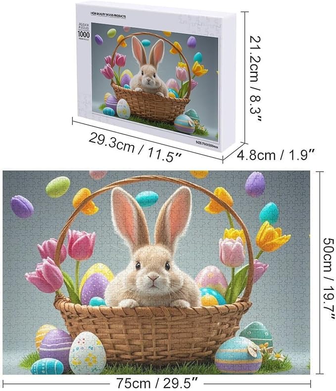 Wooden Puzzle - Easter Tulips Bunny Jigsaw Puzzles，Wooden Puzzles for Adults 1000 Pieces Challenge Puzzles，Educational Games，Family Puzzles，Unique Gifts for Wall Art,Funnny Puzzles