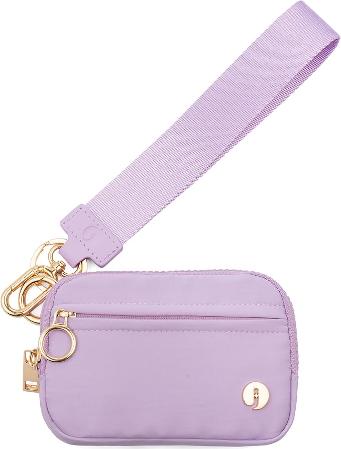 Wristlet Keychain Wallets for Women RFID Blocking Credit Card Holder Small Zipper Coin Purse Change Pouch with ID Window and Detachable Wrist Strap Purple
