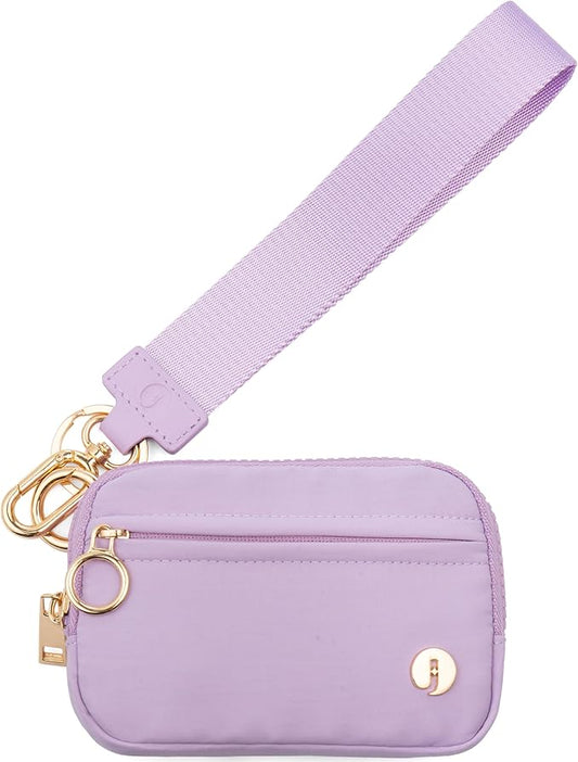 Wristlet Keychain Wallets for Women RFID Blocking Credit Card Holder Small Zipper Coin Purse Change Pouch with ID Window and Detachable Wrist Strap Purple