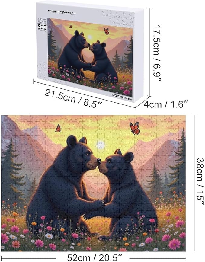 Wooden Puzzle - Two Playful Black Bears Wooden Puzzles for Adults 500 Pieces Challenge Puzzles，Educational Games，Family Puzzles，Unique Gifts for Wall Art ，Funny Puzzles