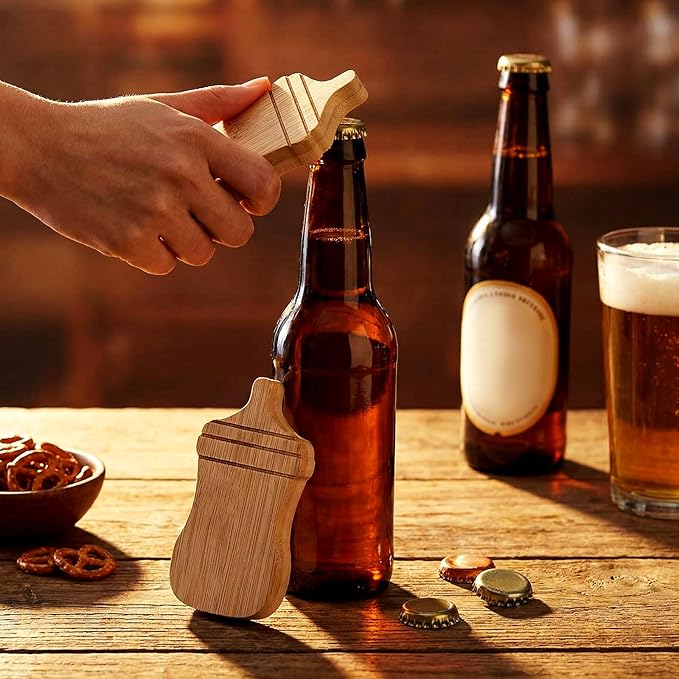 Vesici 24 Pcs Magnetic Bottle Opener 2.5in DIY Bamboo Baby Bottle Shape Beer Openers Wooden Fridge Magnet Refrigerator Sticker Gift for Beer Lover Wedding Guest Kitchens Bars Parties