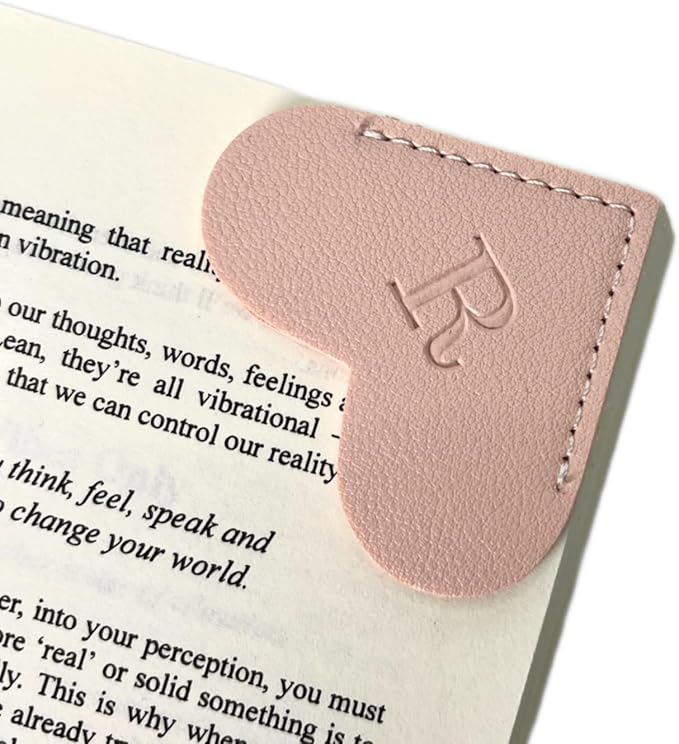 Personalized Leather Book Marks, Heart Bookmark, Unique Cute Handmade Letter Bookmarks Accessories for Reading Women, Teacher, Student, Book Lovers Book Mark Gifts (Pink, R)