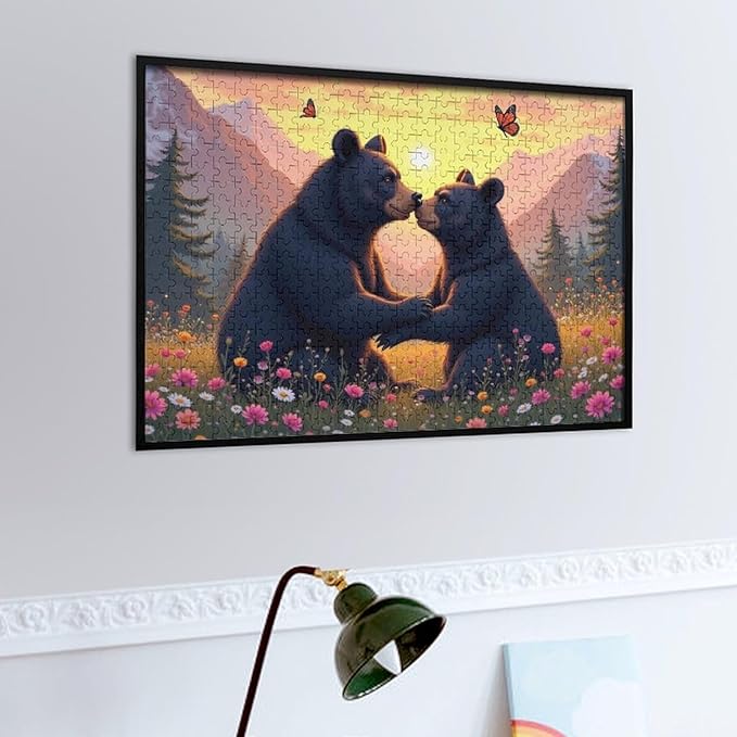 Wooden Puzzle - Two Playful Black Bears Wooden Puzzles for Adults 500 Pieces Challenge Puzzles，Educational Games，Family Puzzles，Unique Gifts for Wall Art ，Funny Puzzles