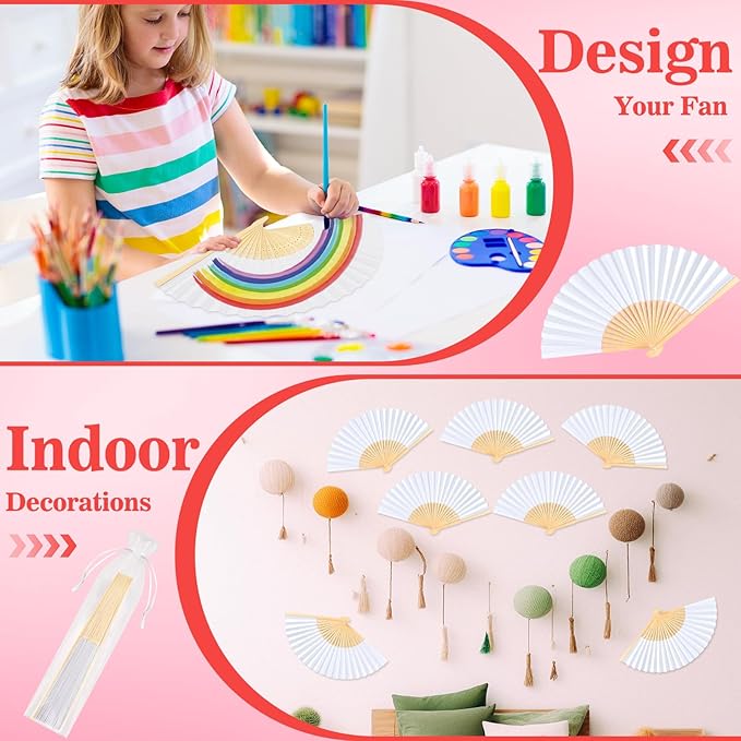 NEBURORA 24Pcs White Handheld Paper Fans 8.3 Inch Hand Held Bamboo Fans Foldable for Wedding Decoration Outdoor Party Favors DIY Decoration Dancing Photography Props