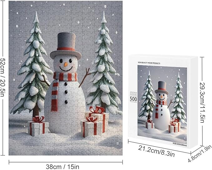 Wooden Puzzles for Adults 500 Pieces, Christmas Winter Snowman, Each Piece is Unique and Perfectly Put Together, are Special Home Decorations, Fun Puzzles, Party Games, Family Toys