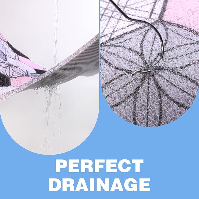 Square Shower Mat 23x23 Inch Non-Slip with Drain Hole, Shower Floor Mats for Bathroom, PVC Loofah Stall Mat, Secure Boho Bath Mats