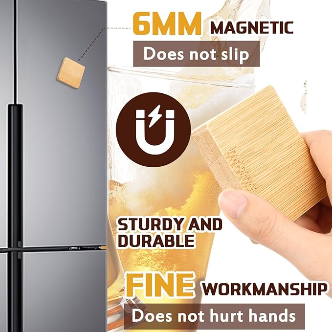 Vesici 24 Pcs Magnetic Bottle Opener 2.5in DIY Bamboo Square Shape Beer Openers Wooden Fridge Magnet Refrigerator Sticker Gift for Beer Lover Wedding Guest Kitchens Bars Parties