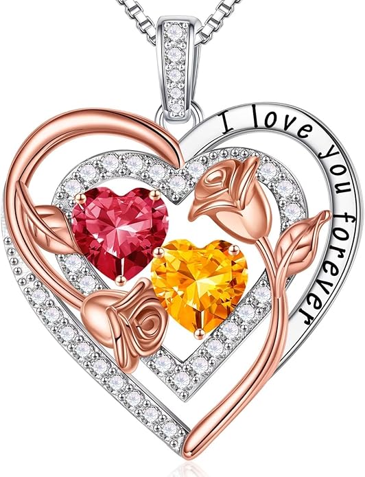 Iefil Valentines Day Gifts for Her - Sterling Silver Birthstone Necklace Anniversary Birthday Gifts for Her Wife Mom Daughter
