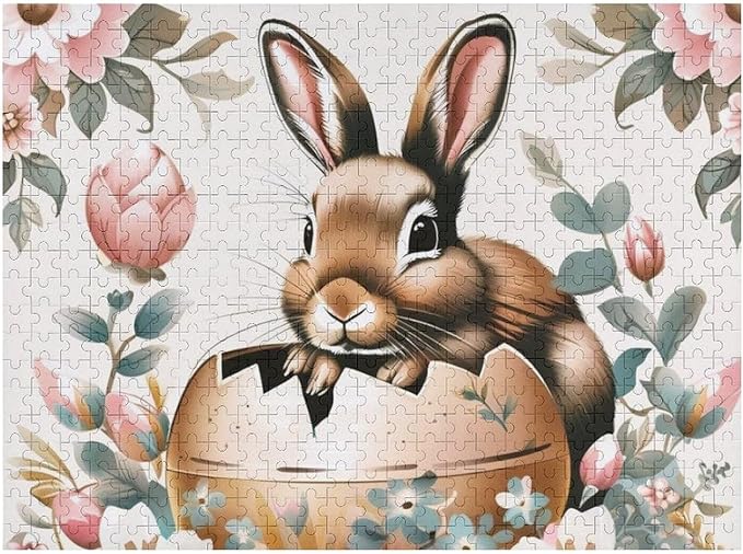 Wooden Puzzle - Easter Bunny Eggs Cute Rabbit Jigsaw Puzzles，Wooden Puzzles for Adults 500 Pieces Challenge Puzzles，Educational Games，Family Puzzles，Unique Gifts for Wall Art