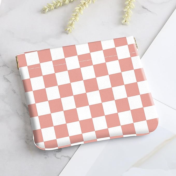2Pcs PU Leather Small Squeeze Coin Purse Pouch Mini coin Bag Unique And Cute Wallet Cosmetic Bags Change Bag For Women Girls Men Checkered Pattern