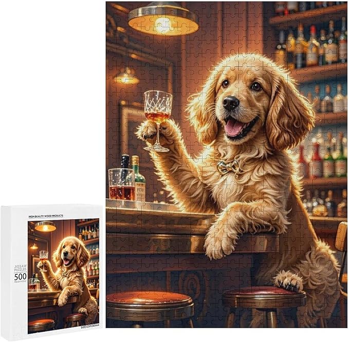 Funny Wooden Puzzle - Goldendoodle Cheers Celebrated Puzzle for Adult 500 Piece，Wooden Jigsaw Puzzles Art Leisure Game Fun Suitable Family Friends Educational Learning Games Gift