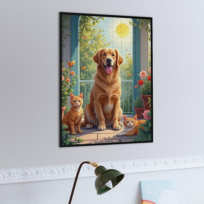 Puzzles for Adults 500 Pieces Wooden Jigsaw Puzzle - Garden Golden Retriever Theme Puzzle，Party Games，Family Toys，Educational Puzzles，Stress Relief Wooden Puzzle，Gifts for Family and Friends