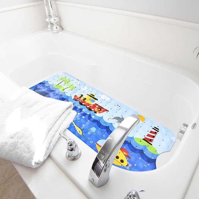 Bath Mat for Tub for Kids Non Slip Bathtub Mat for Baby Toddler Extra Long Bathroom Shower Mat with Suction Cups,Drain Holes,40X16 Inch,Ships