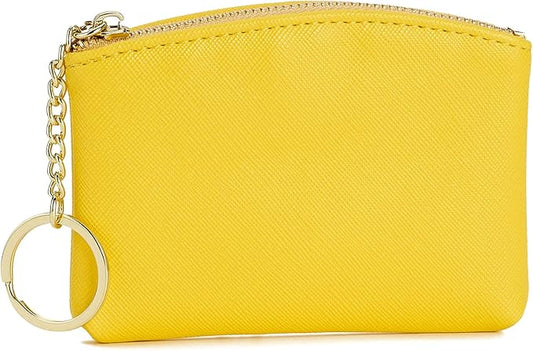 WOZEAH Artificial Leather Coin Purse Change Purse With Key Chain Ring Zipper For Men Women (Yellow)