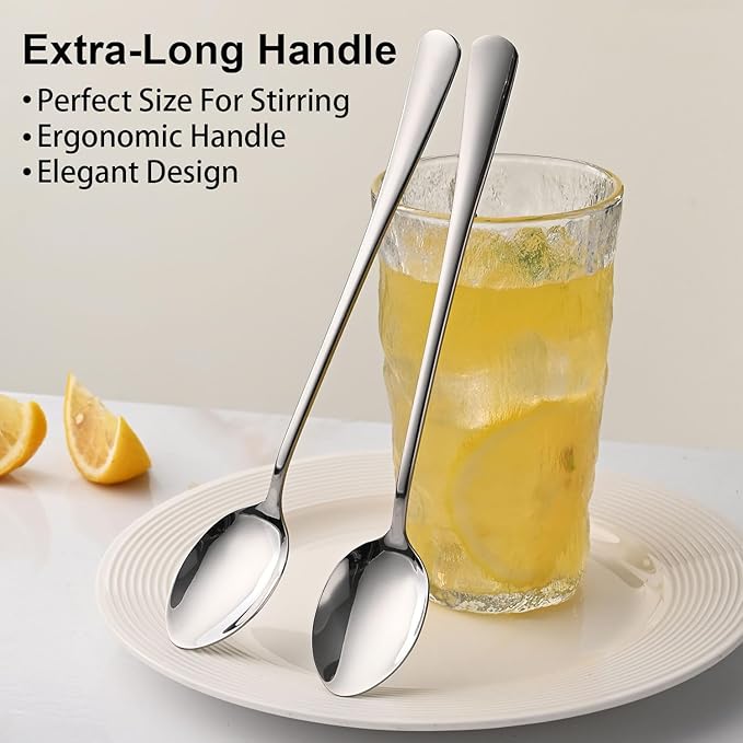 7.5 Inches Stainless Steel Iced Tea Spoons,Set Of 8 Long Stirring Spoons For Coffee,Cocktail,Ice Cream,Long Handle Iced Teaspoons,Latte Spoons For Mixing