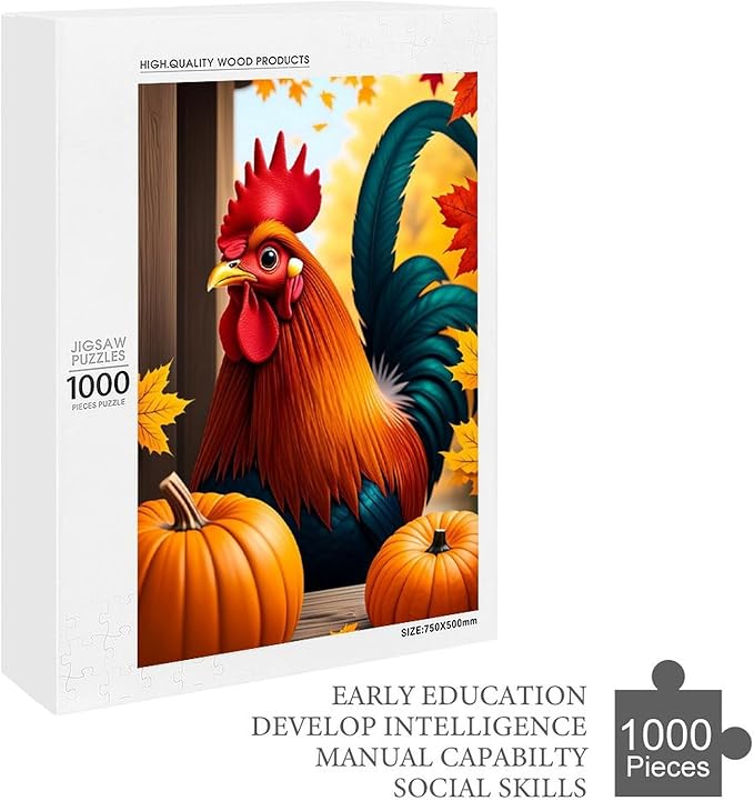 Jigsaw Puzzles for Adults 1000 Piece - Thanksgiving Fall Pumpkins and Cocks Wooden Puzzle，Unique Gifts for Wall Art ，Family Puzzles，Educational Games，Challenge Puzzles Puzzle Games