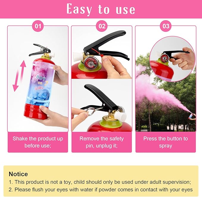 Giant Gender Reveal Fire Extinguisher 2 Packs, Gender Reveal Ideas, Baby Girl Reveal Party Ideas for Gender Reveal Decorations with 2.3ib Powder (Pink)