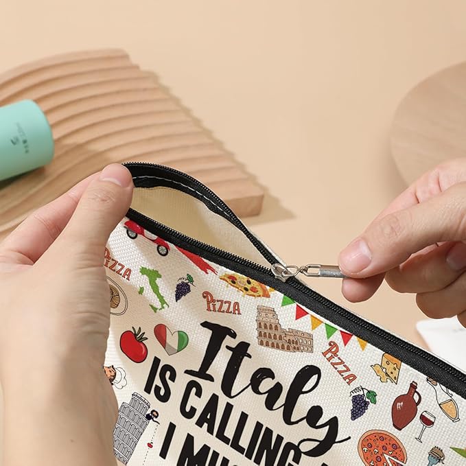 DJHUNG Italy Travel Cosmetic Bag - Italy Themed Gifts for Women, Friends, Sister, Bachelorette Party Favors, Girls Trip