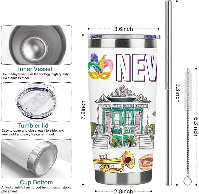 City Tumbler for City Lover,20oz Double Wall Vacuum Insulated Stainless Steel Coffee Cups (New orleans)