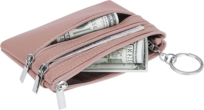 Women's Genuine Leather Coin Purse Mini Pouch Change Wallet with Keychain