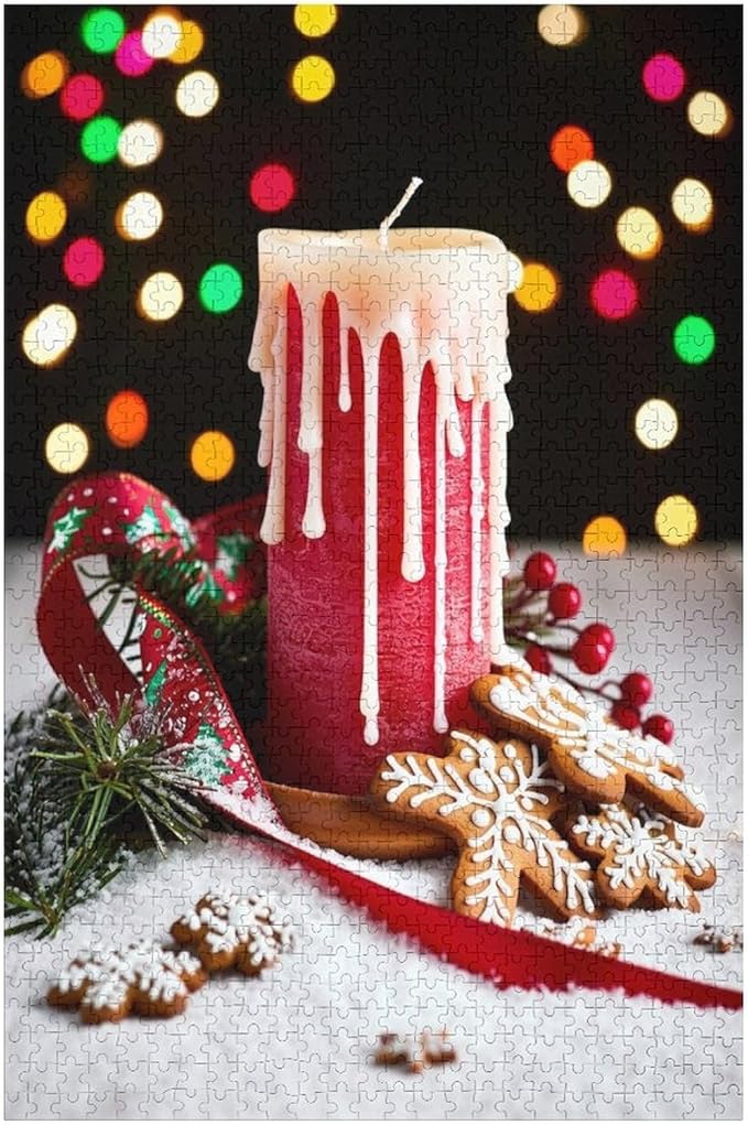 Jigsaw Puzzles for Adults 1000 Piece - Merry Christmas，Christmas Candles Wooden Puzzle，Puzzle Games， Stress Relief Games，Funny Puzzles，Unique Gifts for Wall Art ，Family Puzzles，Educational Games