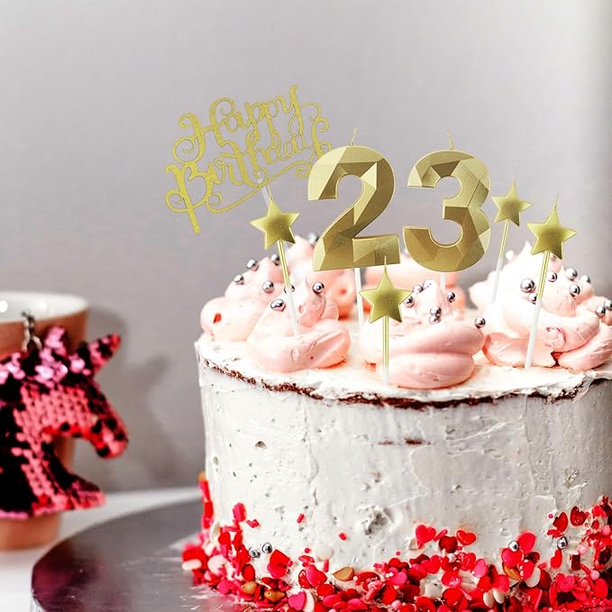 Golden Number 65 Birthday Candles and Star Birthday Candles 2.76 inch Birthday Cake Candles 3D Diamond Shaped Candles are Suitable for Birthday Parties and Anniversary Cake Decorations Candles