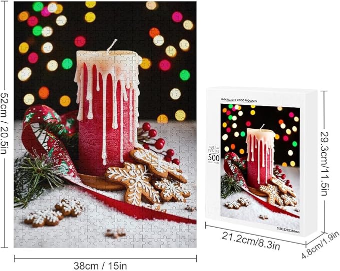 Jigsaw Puzzles for Adults 500 Piece - Merry Christmas，Christmas Candles Wooden Puzzle，Puzzle Games， Stress Relief Games，Funny Puzzles，Unique Gifts for Wall Art ，Family Puzzles，Educational Games
