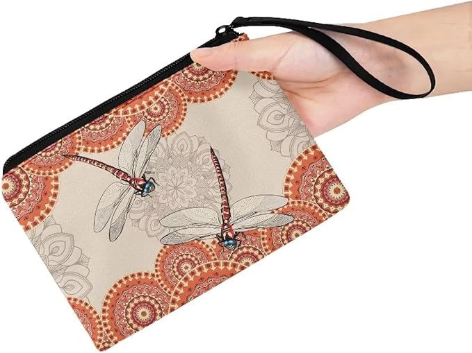 Dolyues Dragonfly Coin Purse for Women Novelty Purse Aesthetic Kawaii Accessories with Zipper Boho Style Small Change Pouch Mini Pouches Wallet Coin Bag