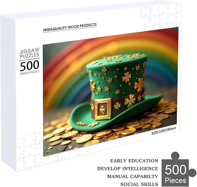 Wooden Puzzle - St Patrick's Day Hat Wooden Puzzles for Adults 500 Pieces Challenge Puzzles，Educational Games，Family Puzzles，Unique Gifts for Wall Art ，Funny Puzzles