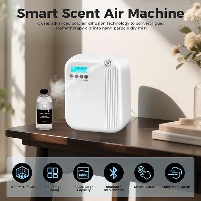 Hotel Collection Diffuser, House Scent Machine, 10000 Sq.Ft of Coverage, 200ml Large Capacity Aromatherapy Machine, Scent Diffusers for Home Large Room, Office Waterless Essential Oil Diffuser, White