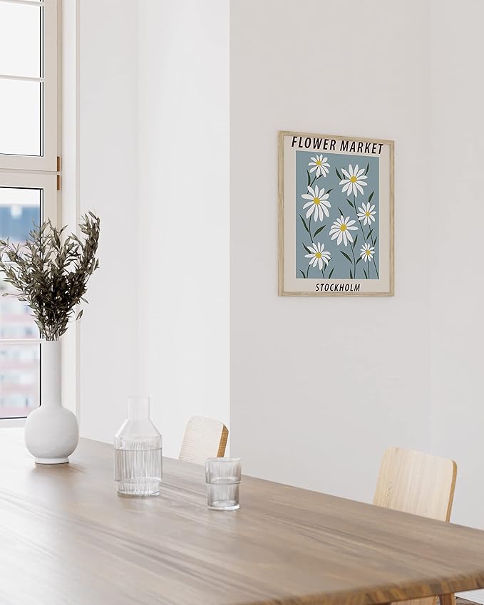 HAUS AND HUES Flower Market Print, Danish Pastel Wall Decor, Flower Market Posters, Spring Art Paintings, Danish Pastel Wall Decor, Blue Posters and Prints (Beige Frame, 12x16)