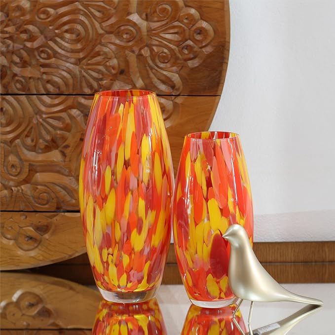 Ca D Oro Glass Vase Orange/Yellow Confetti Hand Blown Murano-Style Art Glass for Flower and Decor - Model Oliva G