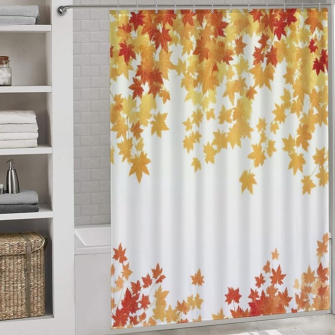 Fall Maple Shower Curtain Leaves Autumn Natural Scenery Havest Famhouse Waterproof Washable Fabric Bathroom Shower Curtains for Bathroom Decorations Home Indoor Decor 64x72Inch
