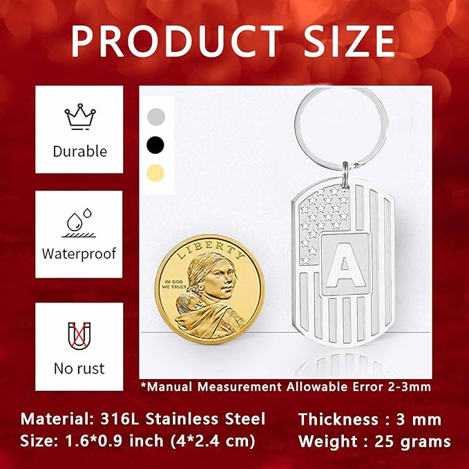 Valentines Day Gifts for Him -Initial Keychain Gifts for Men,A-Z Letter American Flag KeyChain for Men