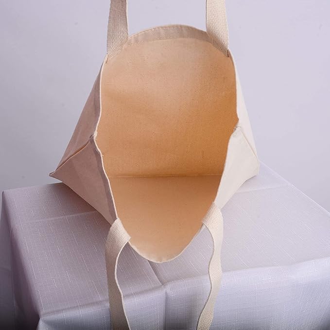 TBF 12-Pack Heavy Duty Sturdy Canvas Tote Bags with Handles - Reusable Natural Grocery Shopping Bags Blank Cloth Fabric for DIY, Crafts - 15x15x3