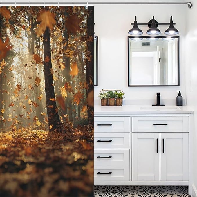 Fall Tree Shower Curtain Autumn Maple Tree Yellow Orange Leaves Brown Branch Waterproof Washable Fabric Bathroom Shower Curtains for Bathroom Decorations Home Indoor Decor 56x72Inch