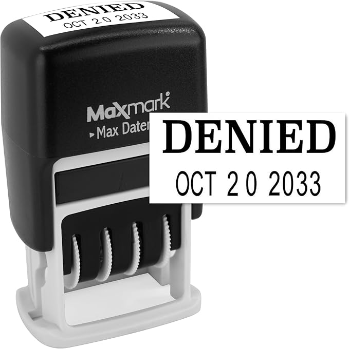 MaxMark Self-Inking Rubber Date Office Stamp with Denied Phrase & Date - Black Ink (Max Dater)