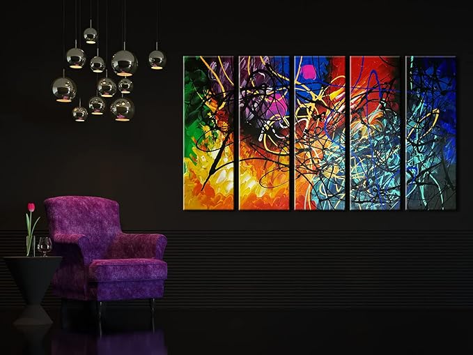 Wieco Art 5 Panels Abstract Heart Oil Paintings Reproduction on Canvas Wall Art Decor Ready to Hang for Home Office Decorations Extra Large Modern 100% Hand Made Contemporary Impressionist Artwork