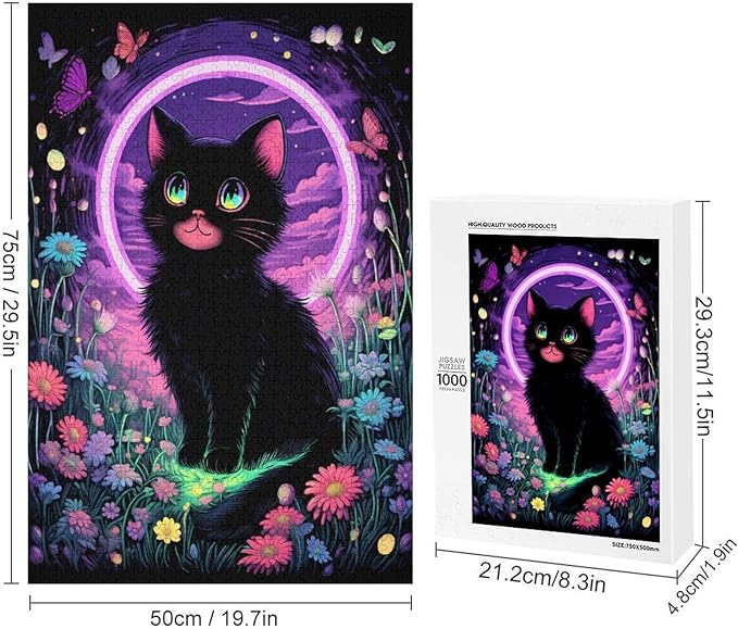 Jigsaw Puzzles for Adults 1000 Piece - Black Cat Under The Moon Themed Wooden Puzzles，Educational Games，Family Puzzles，Unique Gifts for Wall Art ，Funny Puzzles，Stress Relief Games，Puzzle Games