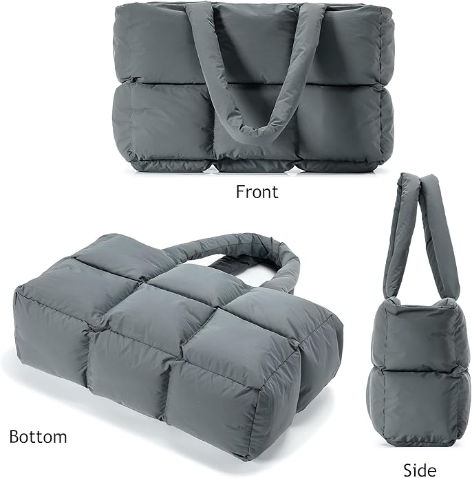 Herald Puffer Tote Bag for Women, Large Quilted Puffy Handbag Lightweight Satchel Purse with Cup Holder & Compartment