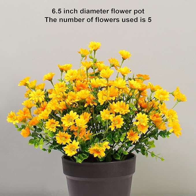 alyptus Fake Flowers Yellow Flowers for Spring Summer Decor - 8 Bundles Outdoor Christmas Flowers UV Resistant Artificial Flower for Home Garden Window Decor