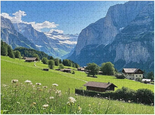 Lauterbrunnen Valley Switzerland Summer Mountain European - 500 Piece Jigsaw Puzzles for Adults，Stress Relieving Game Props Positive Thinking Puzzles Entertainment Puzzles for Adults and Teens Toy