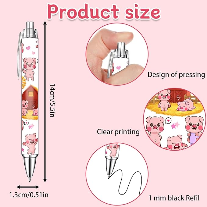 Idealmuzik Pink Pig Pens Set – Cute Piggy Gel Pens for Animal Lovers – Fun Writing Stationery Gift for Office, or Journaling – New Year Gifts, 6 Pack