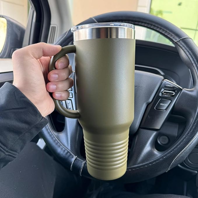 LaserGram 40oz Vacuum Insulated Travel Mug with Handle, Cup Cake, Personalized Engraving Included (Light Blue)