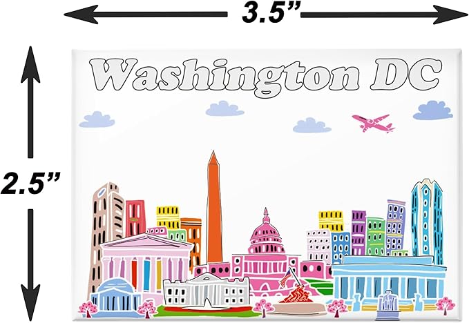 City Themed Artwork Magnet Collection by Beary Blu - Designed in The USA, Collectible Souvenirs Gifts 2.5" x 3.5" (Washington DC)