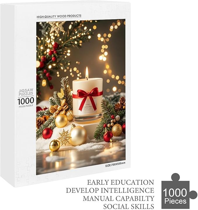 Jigsaw Puzzles for Adults 1000 Piece - Christmas Atmosphere Candle Light，Merry Christmas Themed Wooden Puzzles，Funny Puzzles，Puzzle Games Challenge Puzzles，Educational Games