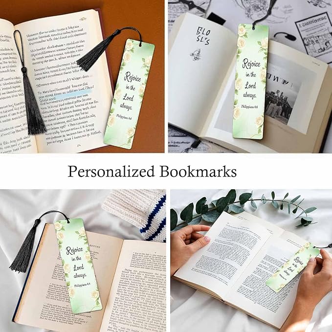 White Flowers Bookmarks 5 Pcs with Tassels Rejoice Bible Word Green Wooden Bookmarks for Reading Women Students Teacher Reader